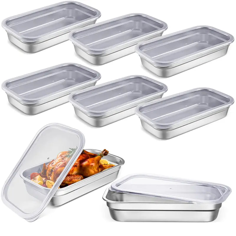 8pcs Stainless Steel Food Storage Containers with Lids 1/3 Size Hotel Pans Steam Table Pan Metal Meal Food Containers for Restaurant Stackable Kitchen Freezer Buffet (2.5 Inch Deep)