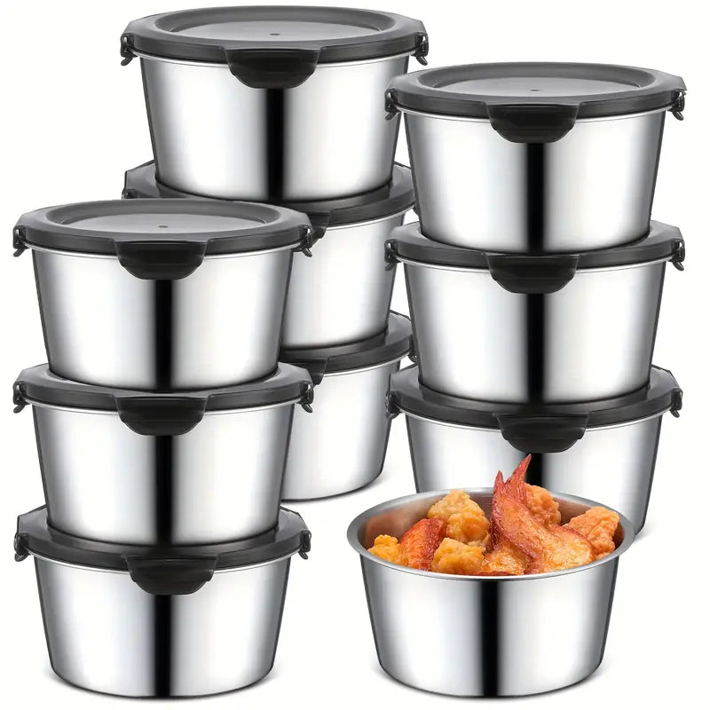 10pcs Stainless Steel Food Storage Containers With Airtight Lids - 600ml Microwave & Freezer Safe